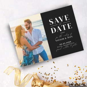 Minimalistisch zwart monogram QR-code Afbeelding w Save The Date