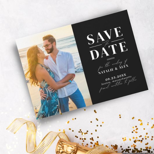 Minimalistisch zwart monogram QR-code Afbeelding w Save The Date