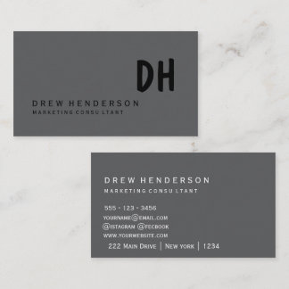 Minimalistisch zwart monogram Visitekaartje op de