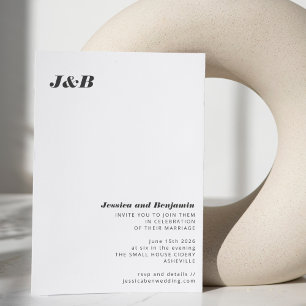 Minimalistisch zwart monogram wit, stijlvol huweli kaart