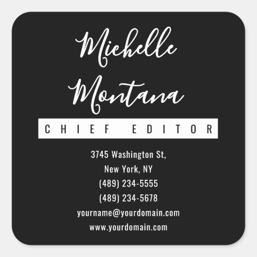 Minimalistisch Zwart Professioneel Modern Vierkante Sticker (Voorkant)