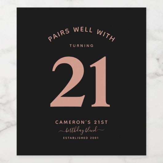 Minimalistisch zwart-Roos Gold 21ste eeuw Wijn Etiket (Enkel label)