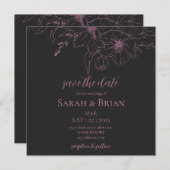 Minimalistisch Zwart Roze Vierkant Bewaar de datum Save The Date (Voorkant / Achterkant)