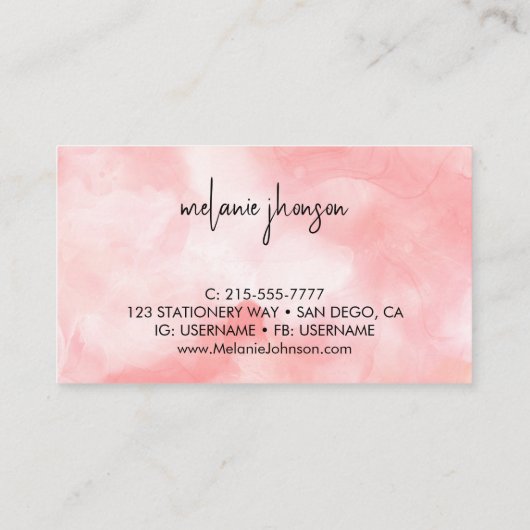 Minimalistisch zwart-roze Waterverf monogram Visitekaartje (Achterkant)