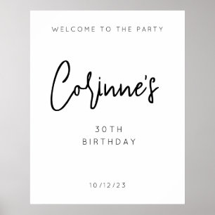 Minimalistisch zwart script 30e verjaardag welkom poster