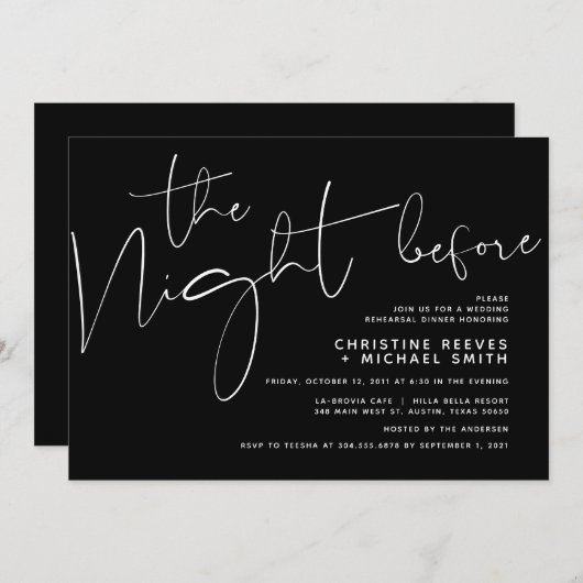 Minimalistisch zwart-Script bruiloft-repetitie voo Kaart (Voorkant / Achterkant)