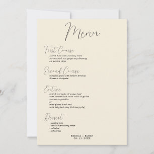 Minimalistisch zwart script op beige Wedding Menu Kaart