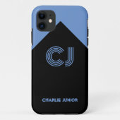 Minimalistisch zwart-waterblauw Monogramme initial Case-Mate iPhone Case (Achterkant)