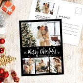 Minimalistisch zwart-wit 4 Fotocollage kerstmis Briefkaart