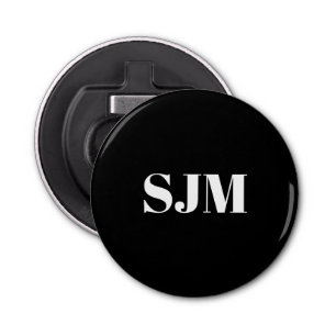 Minimalistisch zwart-wit Aangepast monogram initia Button Flesopener
