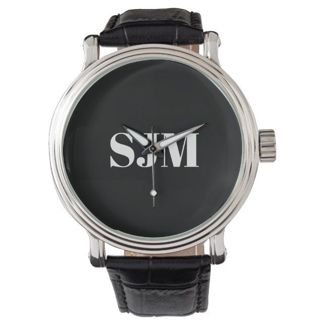 Minimalistisch zwart-wit Aangepast monogram initia Horloge (Voorkant)