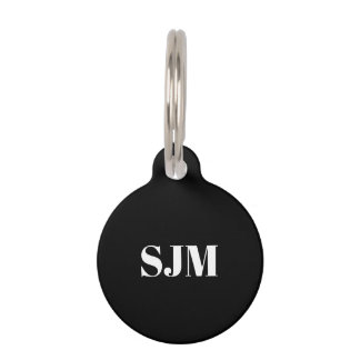Minimalistisch zwart-wit Aangepast monogram initia Huisdierpenning