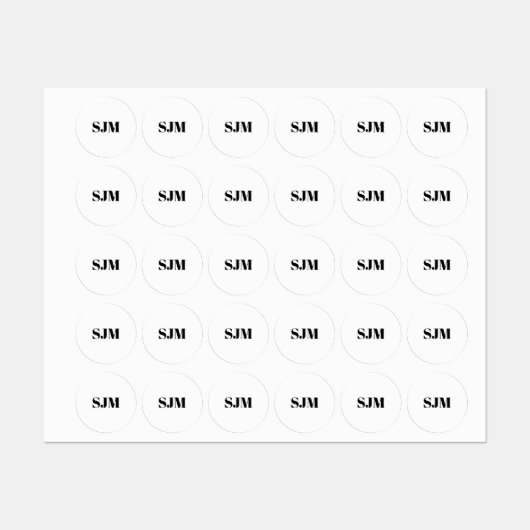 Minimalistisch zwart-wit Aangepast monogram initia Labels (Vel)