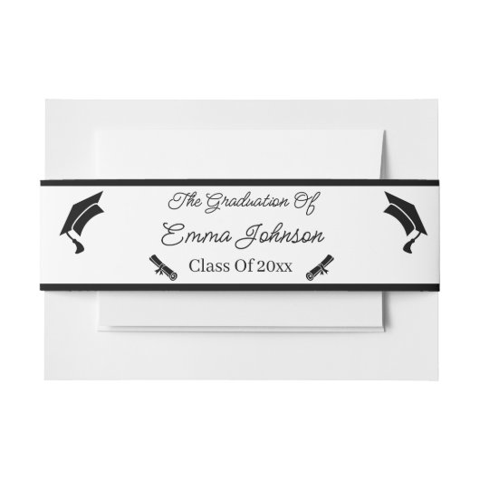 Minimalistisch zwart-wit Afstuderen gepersonalisee Uitnodigingen Wikkel (Voorkant Voorbeeld)