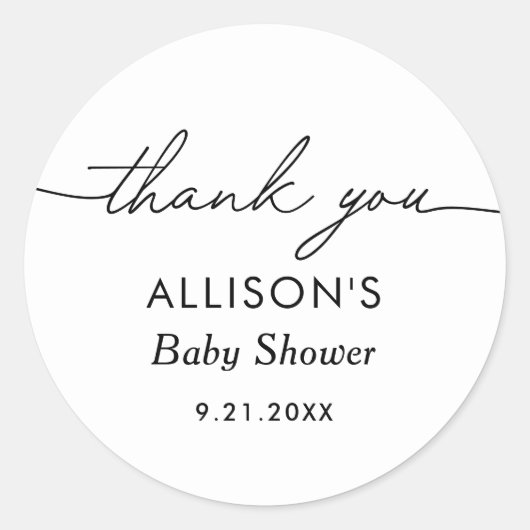 Minimalistisch zwart-wit Baby shower Ronde Sticker (Voorkant)