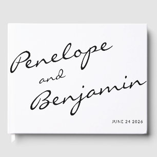 Minimalistisch zwart wit boho script bruiloft cust gastenboek