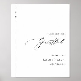 Minimalistisch zwart & wit bruiloft gast boek teke poster
