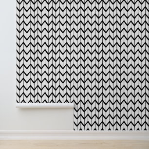 Minimalistisch zwart-wit chevron patroon behang