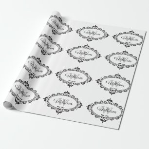 Minimalistisch zwart-wit Damask Monogram Cadeaupapier