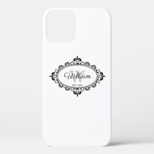 Minimalistisch zwart-wit Damask Monogram Case-Mate iPhone Case (Achterkant)