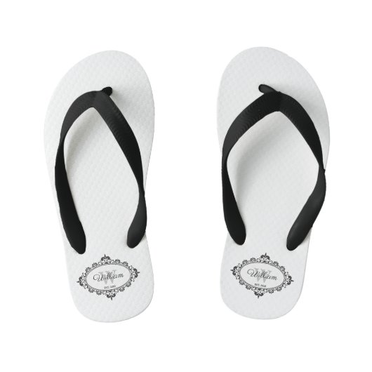 Minimalistisch zwart-wit  Damask Monogram Kinder Teenslippers (Voetbed)