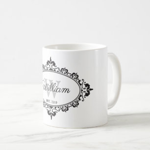 Minimalistisch zwart-wit  Damask Monogram Koffiemok