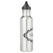 Minimalistisch zwart-wit  Damask Monogram Waterfles (Links)