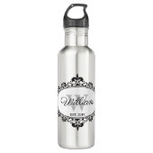 Minimalistisch zwart-wit  Damask Monogram Waterfles (Voorkant)