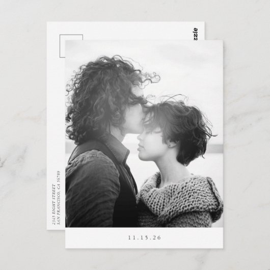 Minimalistisch zwart-wit foto Opslaan datum Briefkaart (Voorkant / Achterkant)