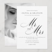 Minimalistisch zwart-wit fotohuwelijk kaart (Voorkant / Achterkant)