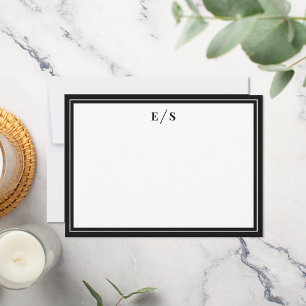 Minimalistisch zwart-wit grensmonogram notitiekaartje