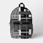 Minimalistisch zwart wit grijs geometrisch patchwo bedrukte rugzak (Voorkant)