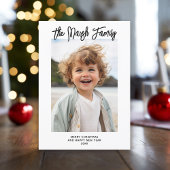 Minimalistisch zwart-wit handgeschreven script feestdagenkaart