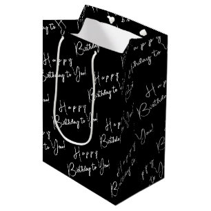 Minimalistisch zwart-wit "Happy Birthday"-patroon Medium Cadeauzakje