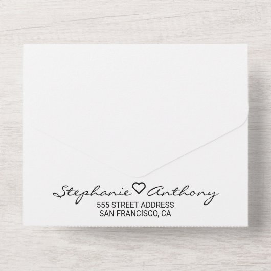 Minimalistisch zwart-wit harthuwelijk all in one uitnodiging (Achterkant)