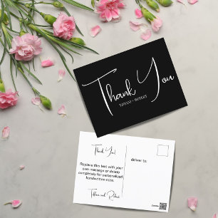Minimalistisch zwart-wit huwelijk Hartelijk dank Briefkaart