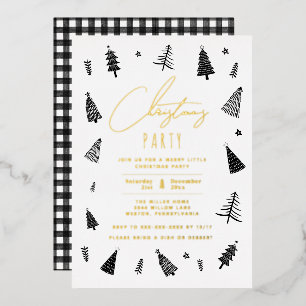 Minimalistisch zwart-wit kerstfeest folie uitnodiging