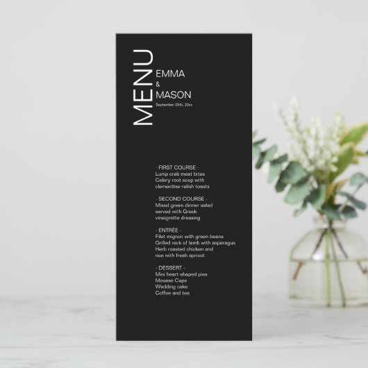 Minimalistisch zwart-wit menu (Staand voorkant)