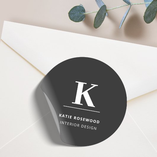 Minimalistisch zwart-wit modern monogram ronde sticker