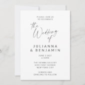 Minimalistisch zwart-wit modern script bruiloft kaart (Voorkant)