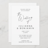 Minimalistisch zwart-wit modern script bruiloft kaart (Voorkant / Achterkant)