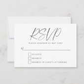 Minimalistisch zwart-wit, modern script RSVP kaartje (Voorkant)