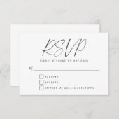 Minimalistisch zwart-wit, modern script RSVP kaartje (Voorkant / Achterkant)