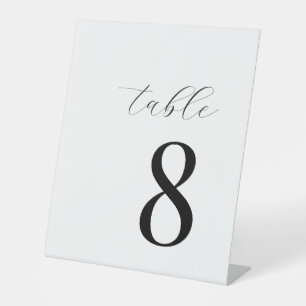 Minimalistisch zwart-wit modern tafelnummer reclamebord met voetstuk