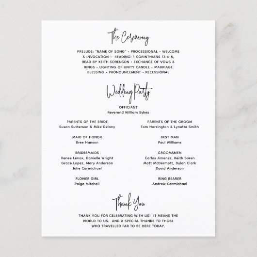 Minimalistisch zwart-wit modern trouwprogramma (Achterkant)