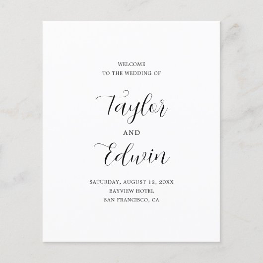 Minimalistisch zwart-wit modern trouwprogramma flyer (Voorkant)