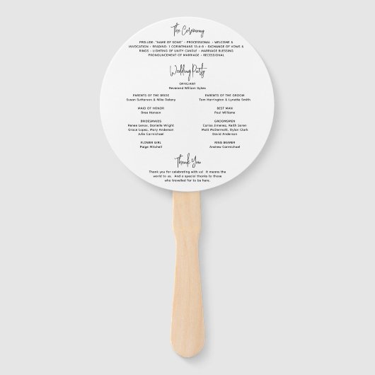 Minimalistisch zwart-wit modern trouwprogramma handwaaier (Achterkant)