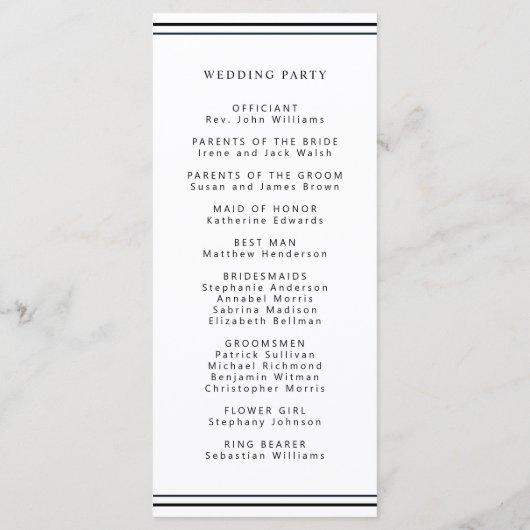 Minimalistisch zwart-wit modern trouwprogramma programma (Achterkant)