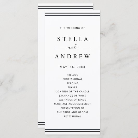 Minimalistisch zwart-wit modern trouwprogramma programma (Voorkant / Achterkant)