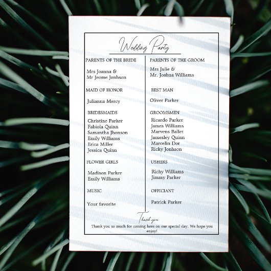 Minimalistisch zwart-wit monogram bruiloft program save the date